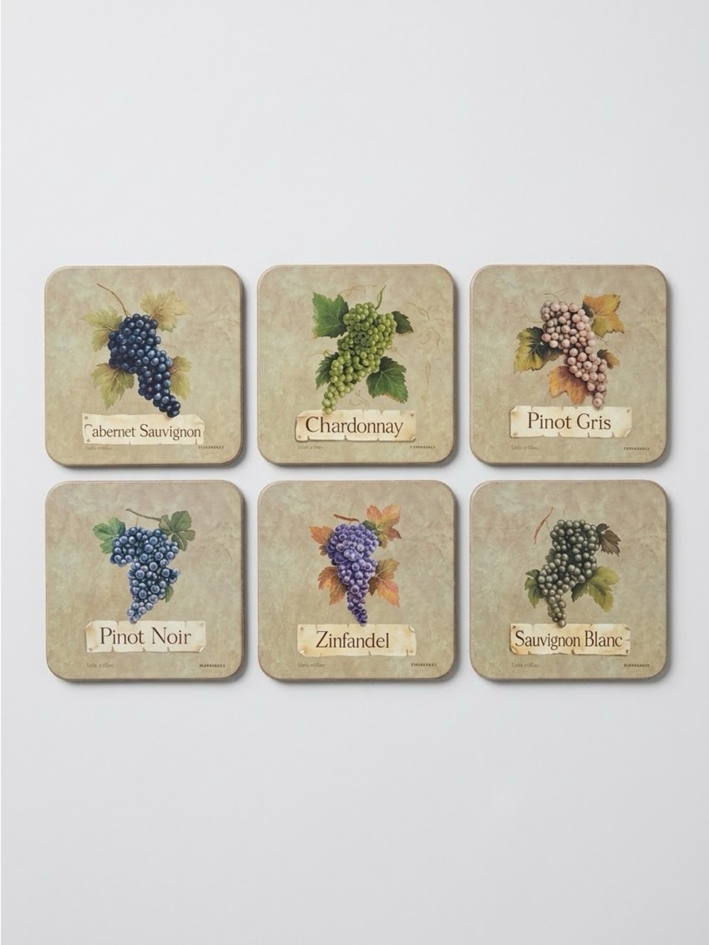 Pimpernel England Vineyard Grapes Cork Coasters Set of 6 Wine Country Barware